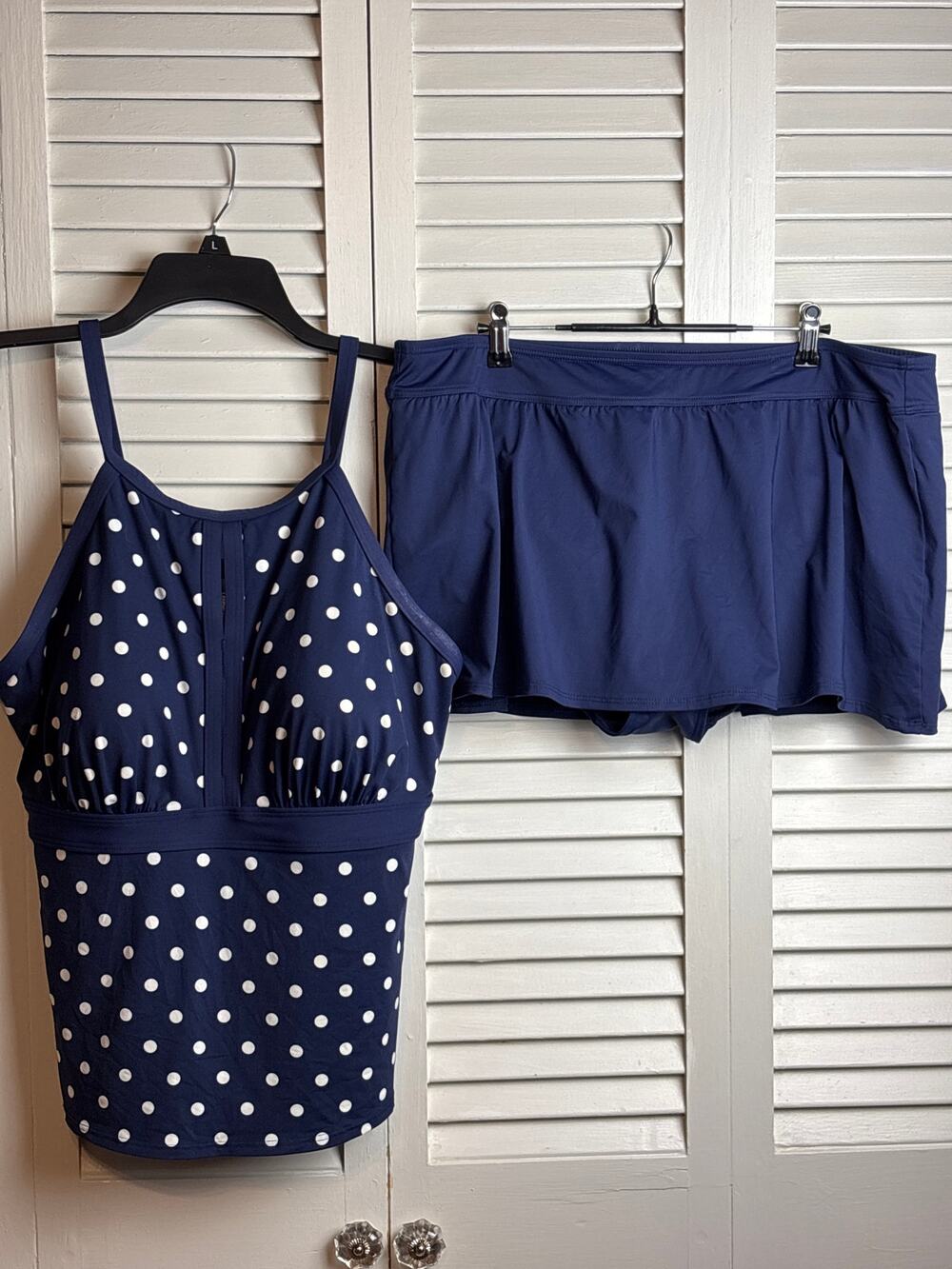 Lands' End Navy Polka Dot Tummy Hiding Tankini Swimsuit Top Women's Size 18W